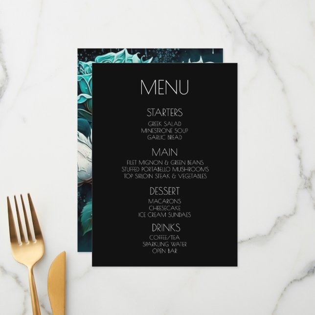 Create Your Own - Blue White Roses Menu (Front/Back In Situ)