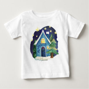 Create Your Own Blue Winter House Starry Night Baby T-Shirt