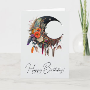 Create Your Own Boho 3D Floral Crescent Moon Holiday Card