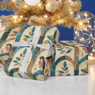 Create Your Own Boho Arches Oriole Birds Floral Wrapping Paper