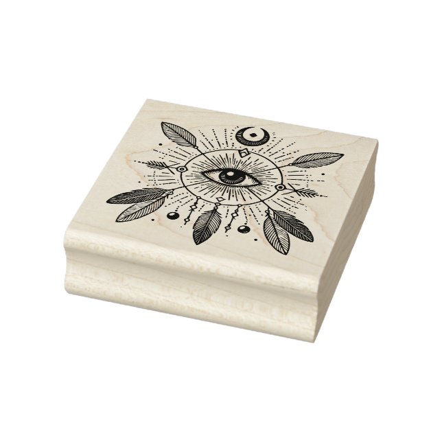 Create Your Own Boho Feathers Celestial Evil Eye Rubber Stamp (Stamp)