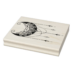 Create Your Own Boho Floral Moon Silhouette Rubber Stamp