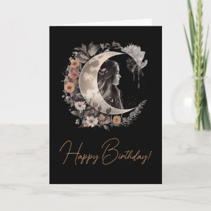 Create Your Own Boho Peach & Grey Floral Moon Holiday Card