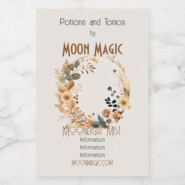 Create Your Own Boho Teal & Gold Floral Moon Wine Label (Single Label)