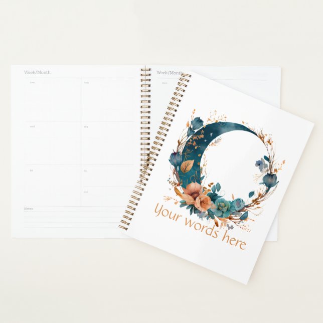 Create Your Own Boho Teal & Peach Floral Moon Planner (Display)