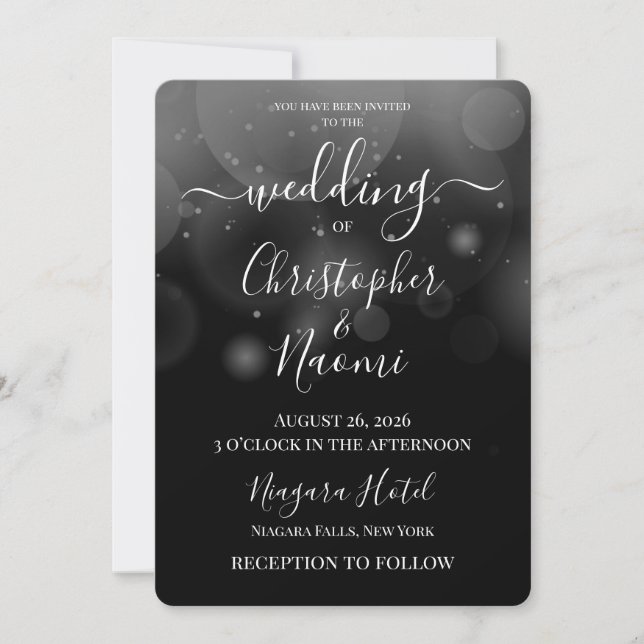 Create Your Own Bokeh Bubbles on Black Invitation (Front)