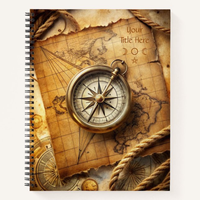 Create Your Own Brass Compass Rose Travel Notebook (Front)