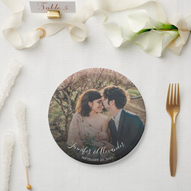 Create your own bride and groom photo wedding paper plate (Wedding)