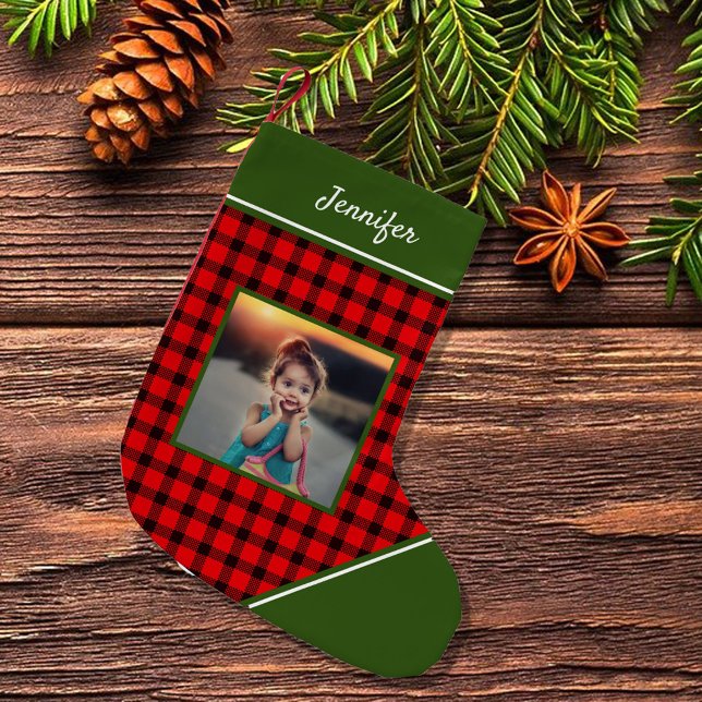Create your own buffalo plaid photo monogrammed small christmas stocking (Create your own buffalo plaid photo monogrammed small christmas stocking.)