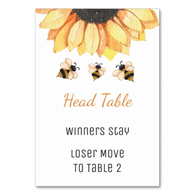 Create Your Own Bunco Sunflower Bee Table Card (Front)
