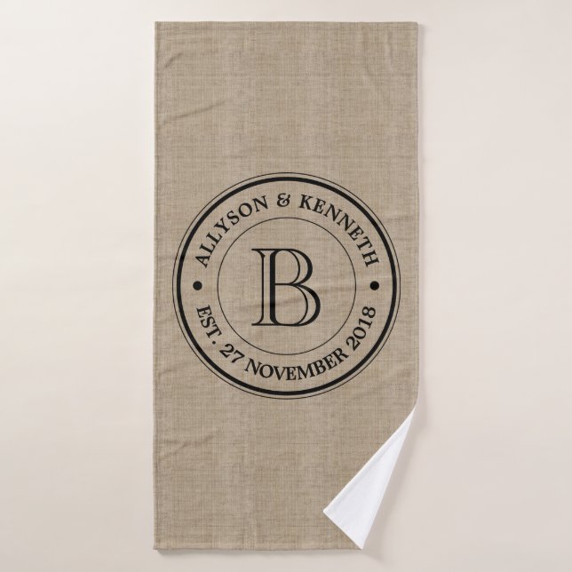 Create Your Own Burlap Logo Anniversary Monogram Bath Towel (Bath Towel)