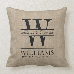 Create Your Own Burlap Logo Anniversary Monogram Cushion