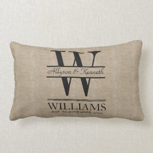 Create Your Own Burlap Logo Anniversary Monogram Lumbar Cushion