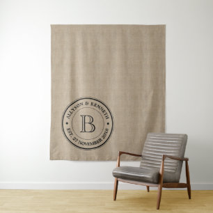 Create Your Own Burlap Logo Anniversary Monogram Tapestry