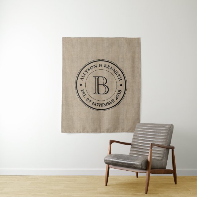 Create Your Own Burlap Logo Anniversary Monogram Tapestry (In Situ)