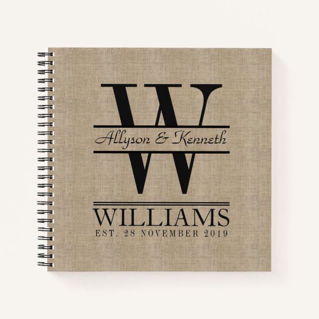 Create Your Own Burlap Retro Logo Monogram Notebook (Front)