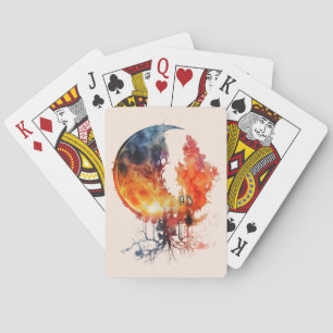 Create Your Own Burning Moon Tree Playing Cards