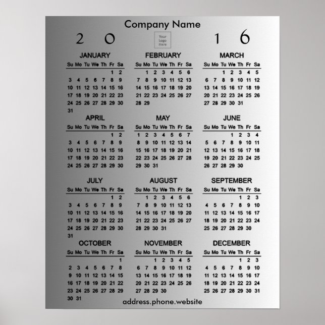 Create Your Own Business Promo 2016 Calendar Poster (Front)