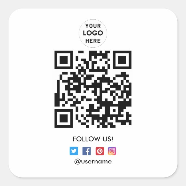 Create Your Own  Business  Social Media QR Code Square Sticker (Front)