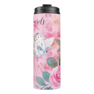 Create Your Own Butterfly & Pink Roses Thermal Tumbler