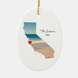 Create Your Own California Shape Vacation Photo Ceramic Ornament