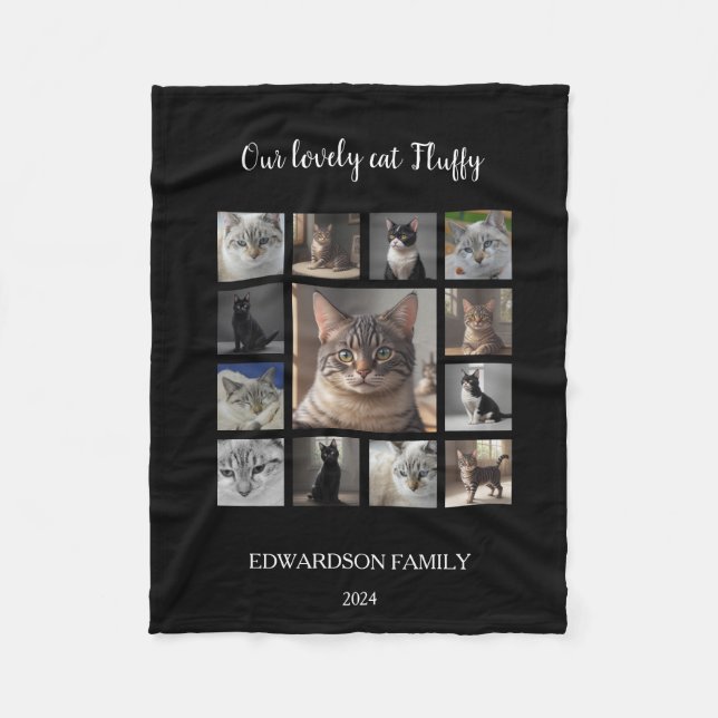 Create your own cat photo collage monogram name fleece blanket (Front)