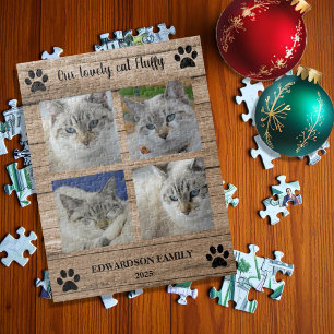Create your own cat photo collage monogram name jigsaw puzzle
