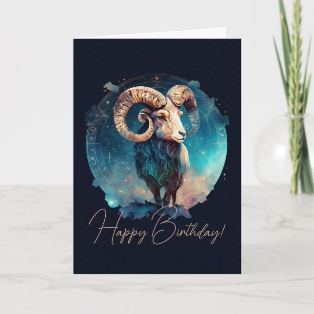 Create Your Own Celestial Aries Zodiac Holiday Card (Front)