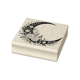 Create Your Own Celestial Crescent Moon Daisies Rubber Stamp