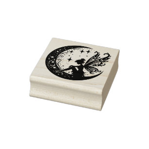 Create Your Own Celestial Crescent Moon Fairy Rubber Stamp