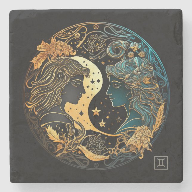 Create Your Own Celestial Gemini Stone Coaster (Front)