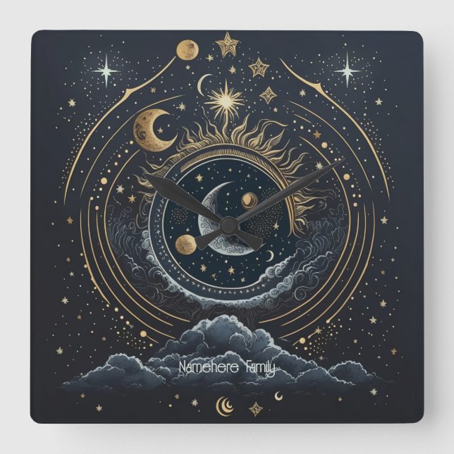 Create Your Own Celestial Landscape Lunar Square Wall Clock (Front)