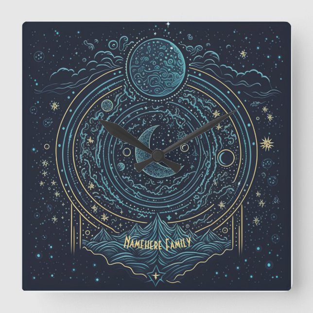 Create Your Own Celestial Moons & Mountains Square Wall Clock (Front)