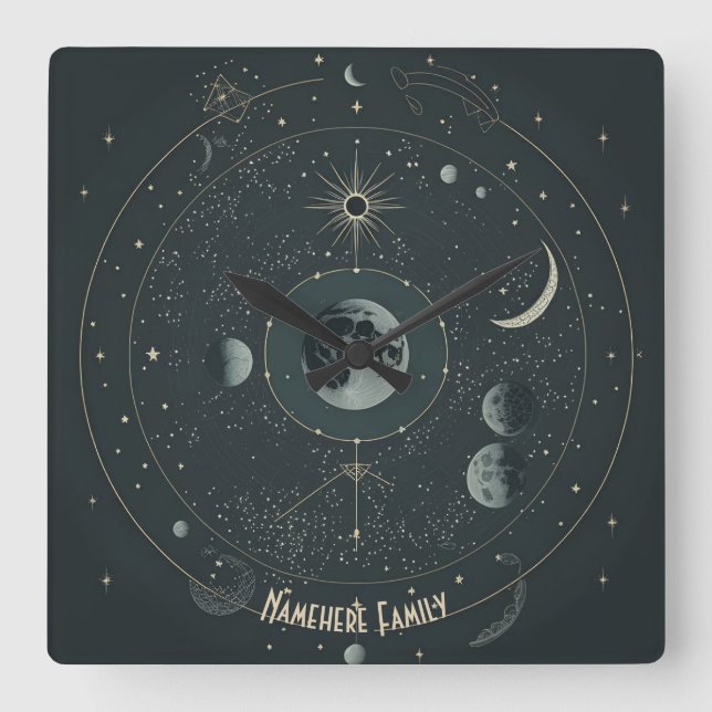 Create Your Own Celestial Moons Square Wall Clock (Front)