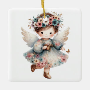 Create Your Own Charming Floral Christmas Angel Ceramic Ornament