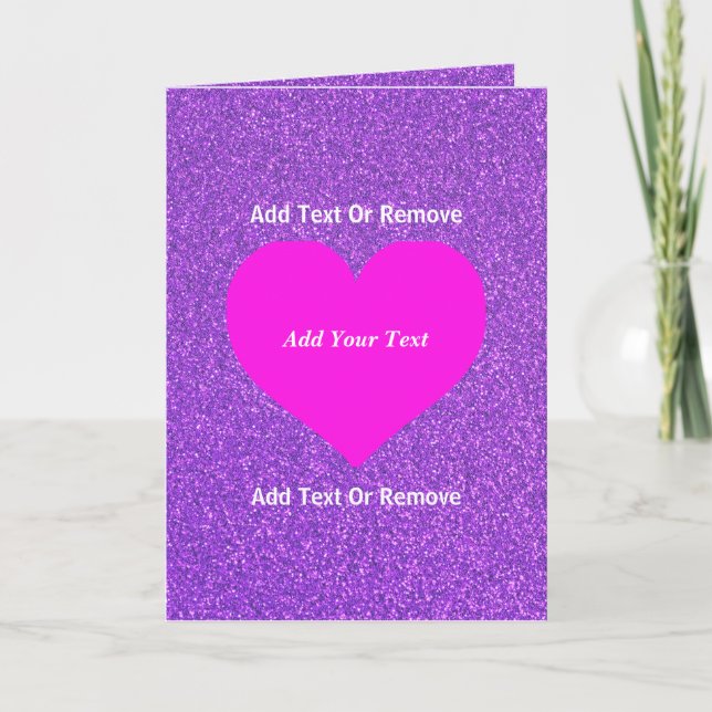 Create Your Own Chic Purple Glitter & Pink Heart Card (Front)