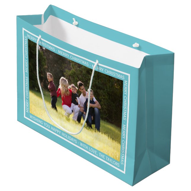 Create your own Christmas aqua blue gift bag! Large Gift Bag (Front Angled)