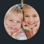 Create Your Own Christmas Family Photo Template Ceramic Ornament<br><div class="desc">Create Your Own Christmas Family Photo Template Ornament with your family name and picture makes a perfect Personalised Christmas Gift. This modern and elegant red and white family photo Christmas ornament makes a great gift for a grandma,  grandpa,  mum or dad.</div>