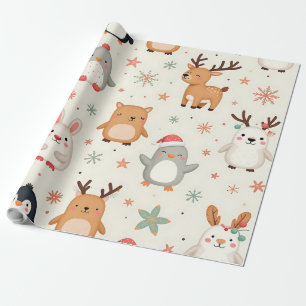 Create Your Own Christmas Kawaii Animals Wrapping Paper