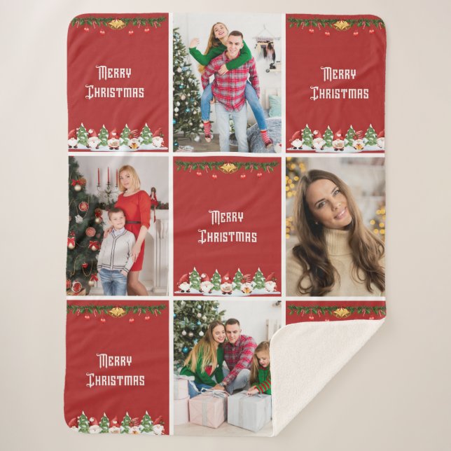 Create Your Own Christmas Photo Collage Sherpa Blanket (Front)