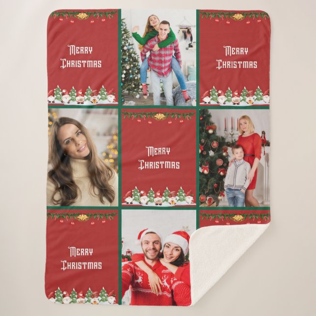 Create Your Own Christmas Photo Collage Sherpa Blanket (Front)