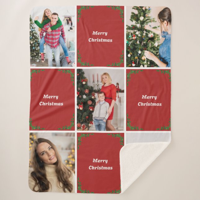 Create Your Own Christmas Photo Collage Sherpa Blanket (Front)