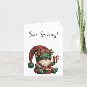 Create Your Own Christmas Plaid Gnome Pyjamas Holiday Card