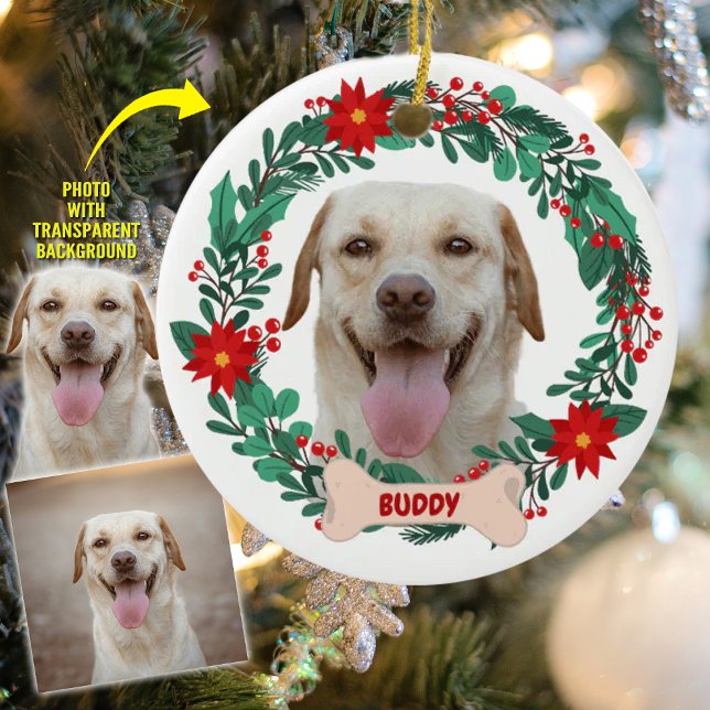 Create Your Own Christmas Wreath with Pet Photo  Ceramic Ornament (Creator Uploaded)