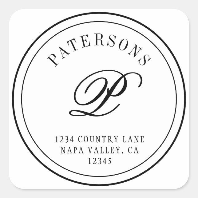 Create Your Own Classic Monogram Return Address Square Sticker (Front)