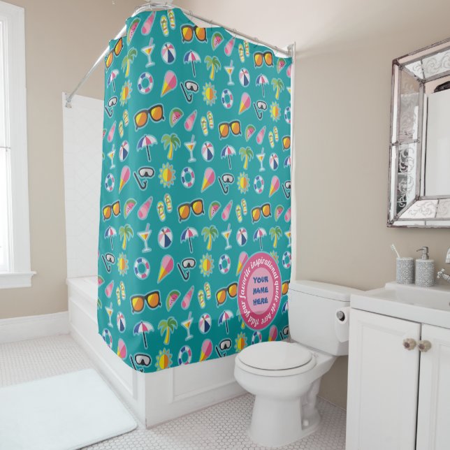 Create Your Own Coastal Pattern Monogram Teal Shower Curtain (In Situ)