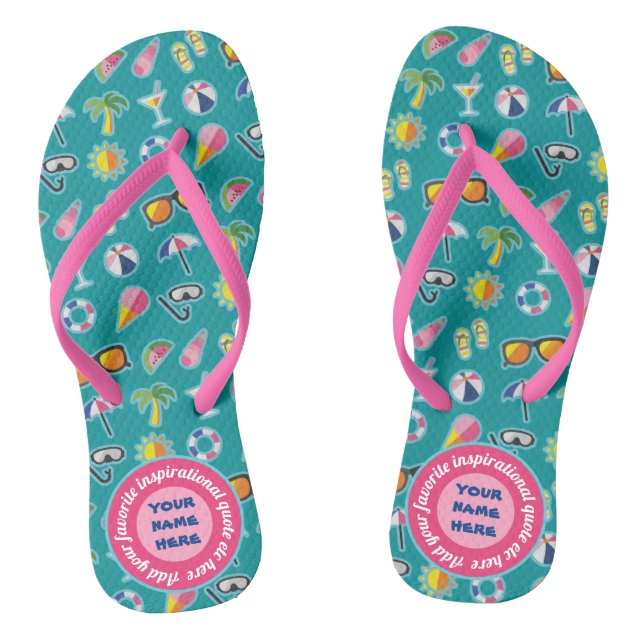 Create Your Own Coastal Pattern Monogram Teal Thongs (Footbed)