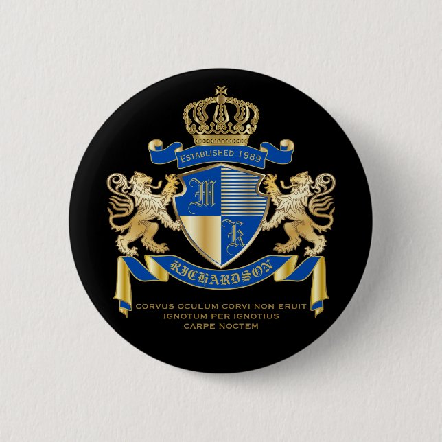 Create Your Own Coat of Arms Blue Gold Lion Emblem 6 Cm Round Badge (Front)