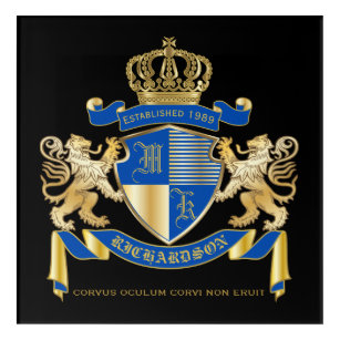 Create Your Own Coat of Arms Blue Gold Lion Emblem Acrylic Wall Art