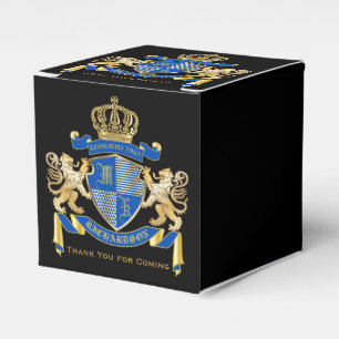 Create Your Own Coat of Arms Blue Gold Lion Emblem Favour Box